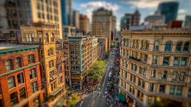 Tilt-Shift View of Bostons Financial District - A Cityscape Perspective.