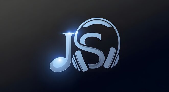 Modern 'JS' Logo with Musical Note and Headphones - Digital Audio and Sound
