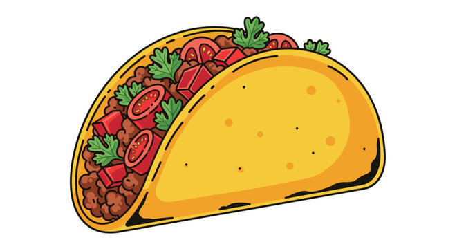 A delicious, perfectly filled hard-shell taco overflows with seasoned ground meat, fresh diced tomatoes, and vibrant cilantro, showcasing Mexican cuisine.