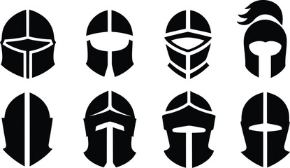 Fototapeta premium Vector Knight Helmet Icon Set Medieval Armor Warrior Logo Collection Fantasy Battle Symbols