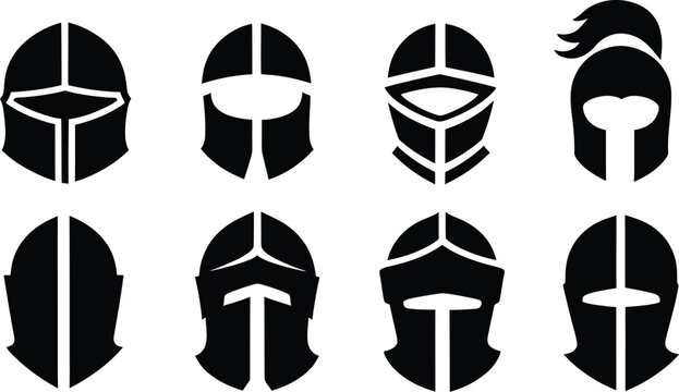 Vector Knight Helmet Icon Set Medieval Armor Warrior Logo Collection Fantasy Battle Symbols