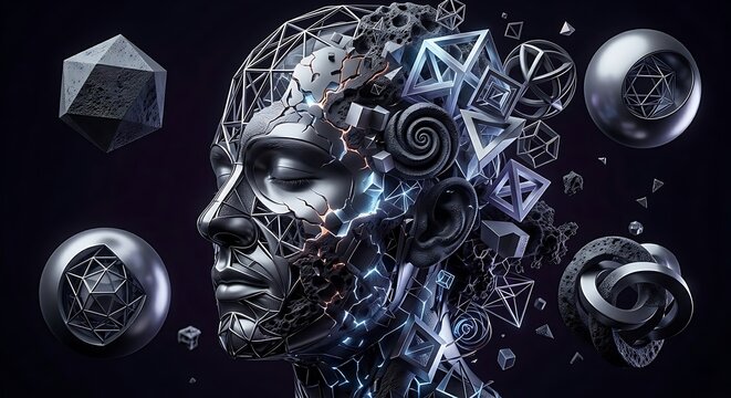 The Architecture of Thought: Abstract Human Profile with Geometric Deconstruction