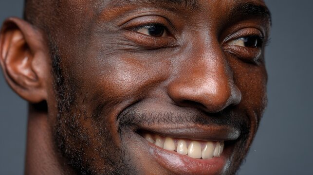 Radiant Portrait of a Man: This close-up portrait showcases a man's genuine smile, revealing warmth, confidence, and approachability. The details of his face convey a story of joy and contentment.