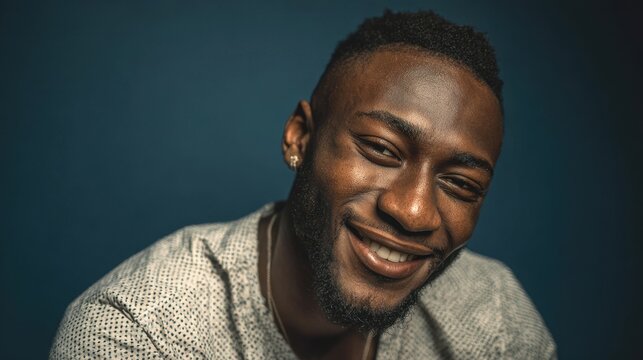 Man's Genuine Smile: A portrait of a charismatic person, radiating warmth and sincerity with a genuine smile, against a sophisticated background.