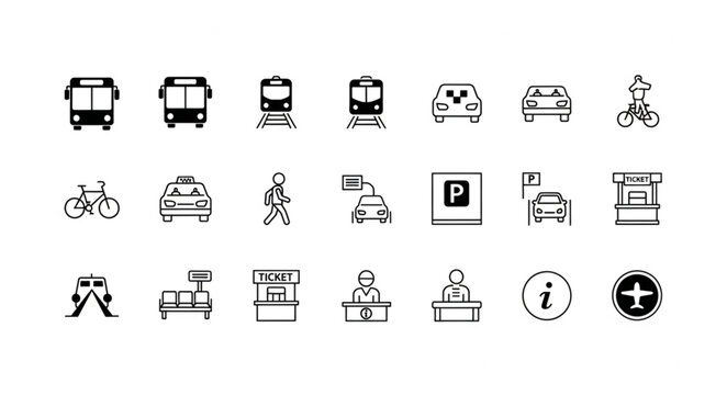 Collection of transportation and service icons in a grid.