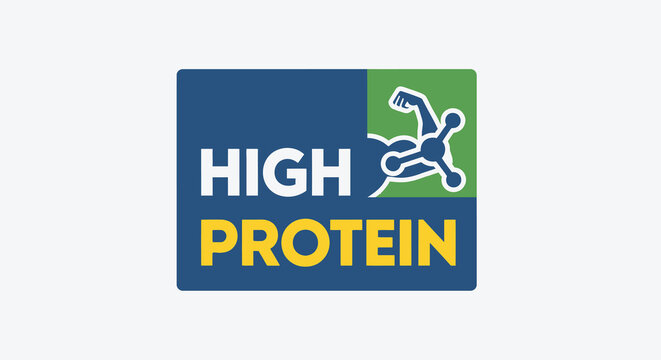 high protein logo with molecular structure and flexing arm