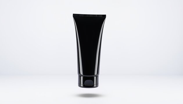 black glossy cosmetic face wash tube on white background