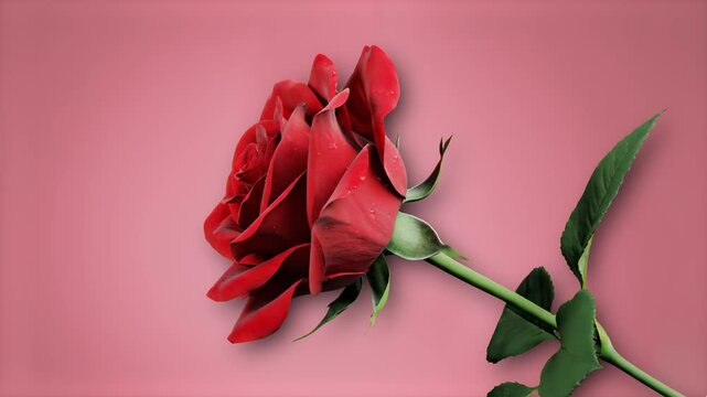 A soft and elegant 3D illustration of a beautiful red rose in full bloom set against a complementary pastel pink backdrop. Excellent for beauty product branding, romantic marketing campaigns, Mother's