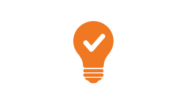 light bulb icon with checkmark orange on white background