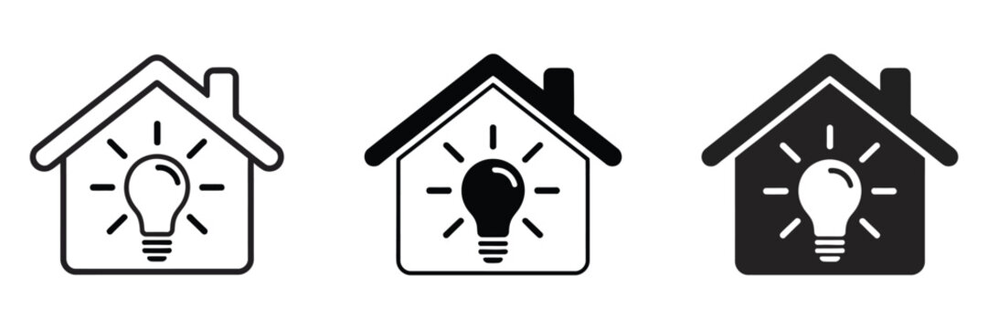 Smart home bulb icon, house light symbols, automation idea graphics, technology energy concept, vector illustration