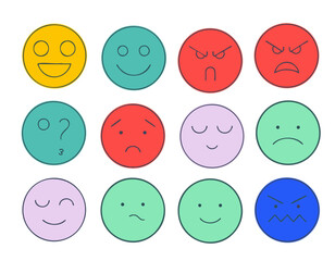 Fototapeta premium minimal emotion icon set combining line art and flat fill