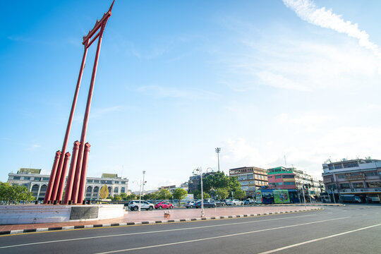 Giant Swing (Sao Ching Cha) on city traffice road blue sky local city travel