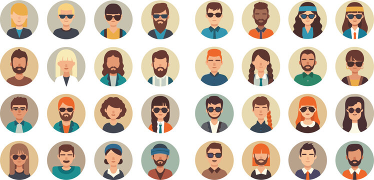 Diverse people avatar icons set with different professions hairstyles and personalities modern flat character portraits collection vector illustration isolated on white background