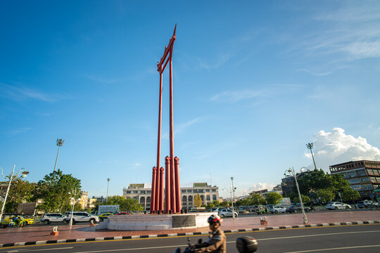 Giant Swing (Sao Ching Cha) on city traffice road blue sky local city travel