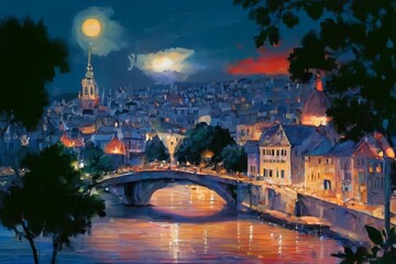 Naklejka premium European City at Dusk