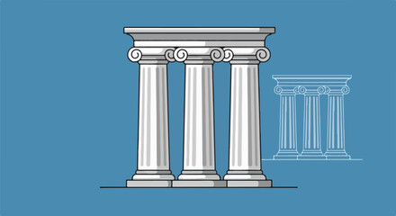 Naklejka premium Three ancient pillars in a row, with a faded outline of similar pillars in the background