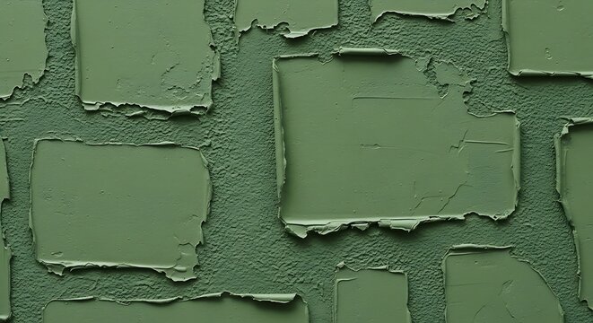 Peeling green paint texture on square pattern with over time weathered distressed background abstract deterioration artistic