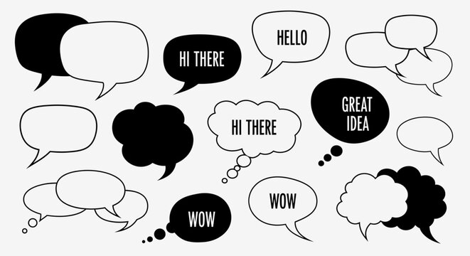 Collection of various speech bubbles and thought clouds for dialogue.
