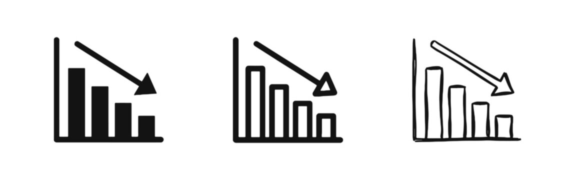 Business Loss and Stock Market Crash Icons Set with Declining Graph