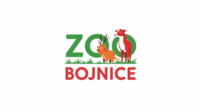 Stylized zoo logo with cartoon animals and text