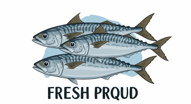 Three mackerel fish swimming together, with text underneath