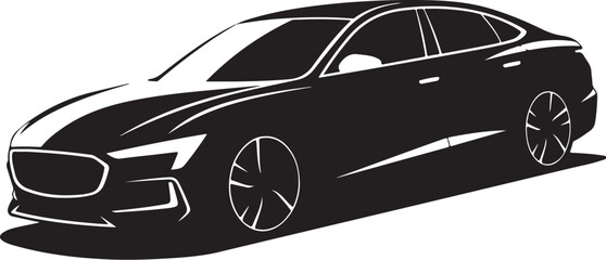 Sleek black car, modern vehicle, automobile silhouette, vector illustration