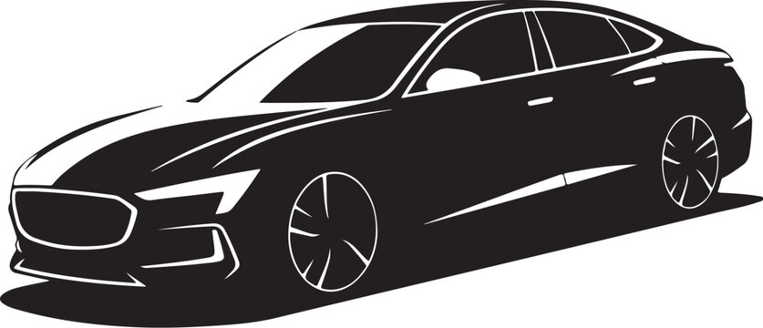 Sleek black car, modern vehicle, automobile silhouette, vector illustration