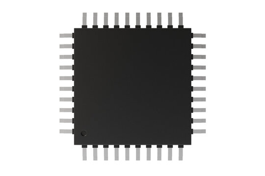 3d microchip icon. semiconductor processor concept. minimal realistic CPU chip for hardware technology and computing systems. isolated on white transparent background. 3d render.