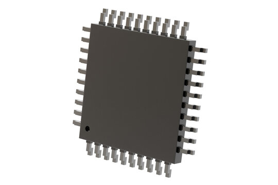 3d microchip icon. semiconductor processor concept. minimal realistic CPU chip for hardware technology and computing systems. isolated on white transparent background. 3d render.