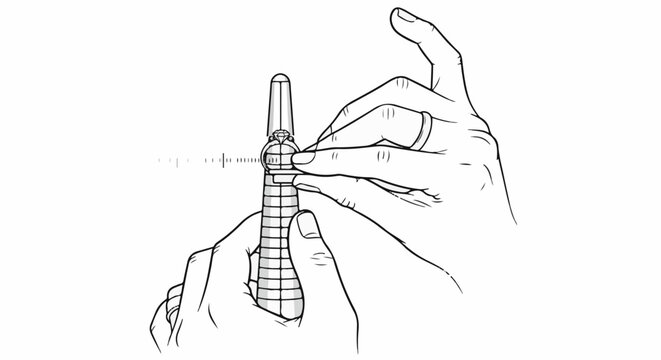 Close-up of hands sizing a diamond ring on a sizing mandrel