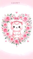 Naklejka premium Bear with Roses Heart.