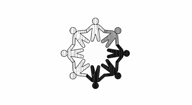 Diverse figures linked together in a circle, symbolizing unity and community