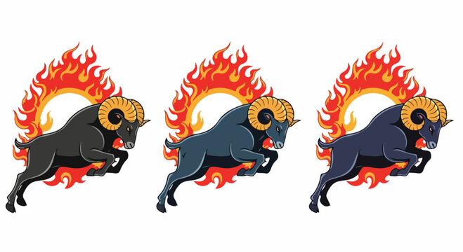 Fierce ram charging forward with intense energy in this dynamic vector graphic design art set collection