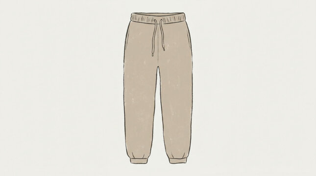 Hand-drawn illustration of comfortable tan sweatpants