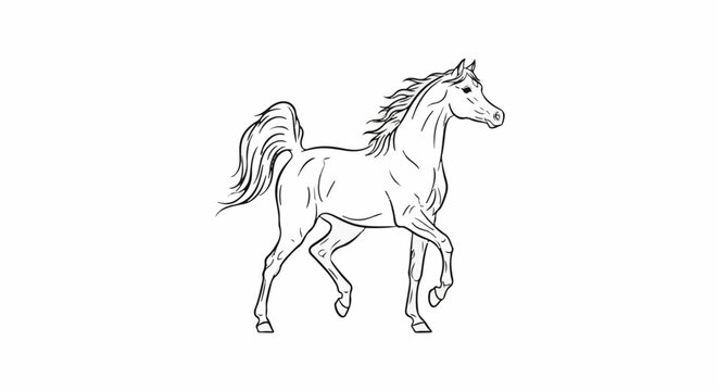 A line drawing of an Arabian horse in motion against a white background