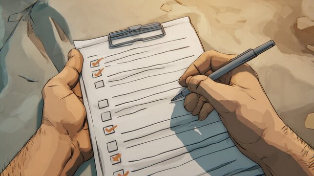 Hands hold clipboard with checklist