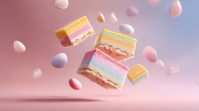 Pastel layers float gently in soft pink sky