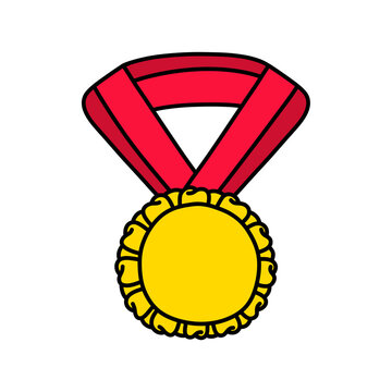 Cute Awards Trophies Ribbons Medal, Gold, Silver, Bronze Hand Drawn Clipart