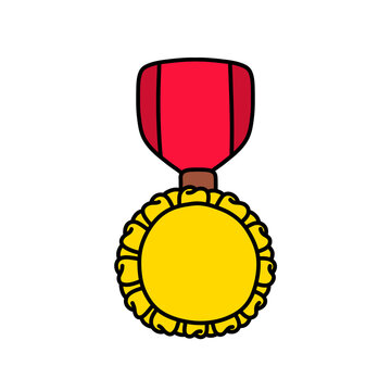 Cute Awards Trophies Ribbons Medal, Gold, Silver, Bronze Hand Drawn Clipart