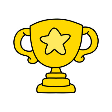Cute Awards Trophies Ribbons Medal, Gold, Silver, Bronze Hand Drawn Clipart