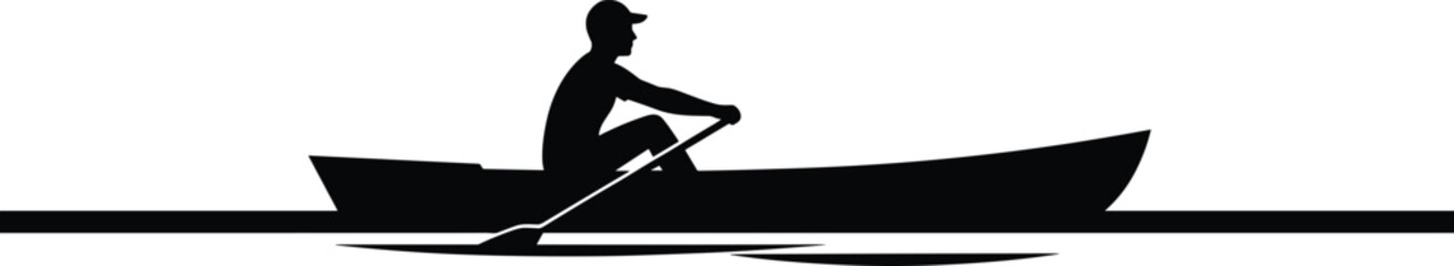 Rowing silhouette with athlete in boat on water isolated vector illustration for sport training and outdoor activity © MstRostama