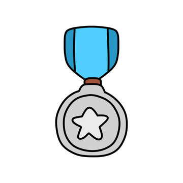 Cute Awards Trophies Ribbons Medal, Gold, Silver, Bronze Hand Drawn Clipart