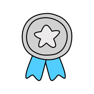 Cute Awards Trophies Ribbons Medal, Gold, Silver, Bronze Hand Drawn Clipart