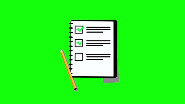 checklist notebook with pencil and phone white and  green screen background, task checklist with checkmarks notebook chroma key screen, to do list notebook with smartphone green screen background