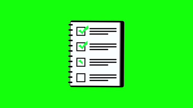 checklist notebook with check and cross marks green screen, to do list notebook with approved and rejected tasks chroma key, checklist notebook with progress and failed tasks green screen