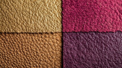 Fototapeta premium Four distinct textures of colorful leather are arranged in a grid pattern.