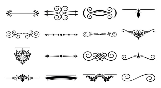 Collection of decorative page borders and vintage ornate scroll dividers for design.