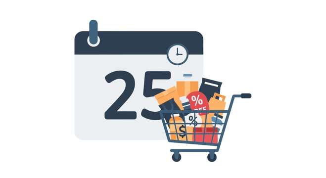 Shopping cart with calendar promoting sales and offers for promotion