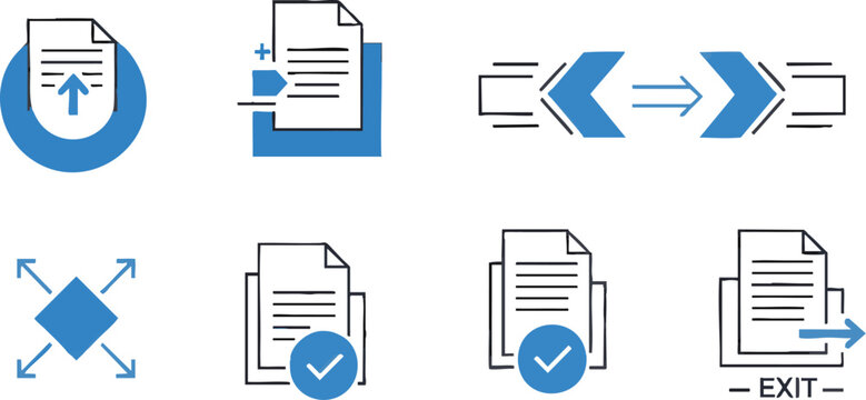 Business Document Processing and Data Export Line Icon Set