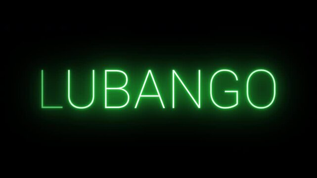 Flickering neon green glowing lubango sign animated on black background